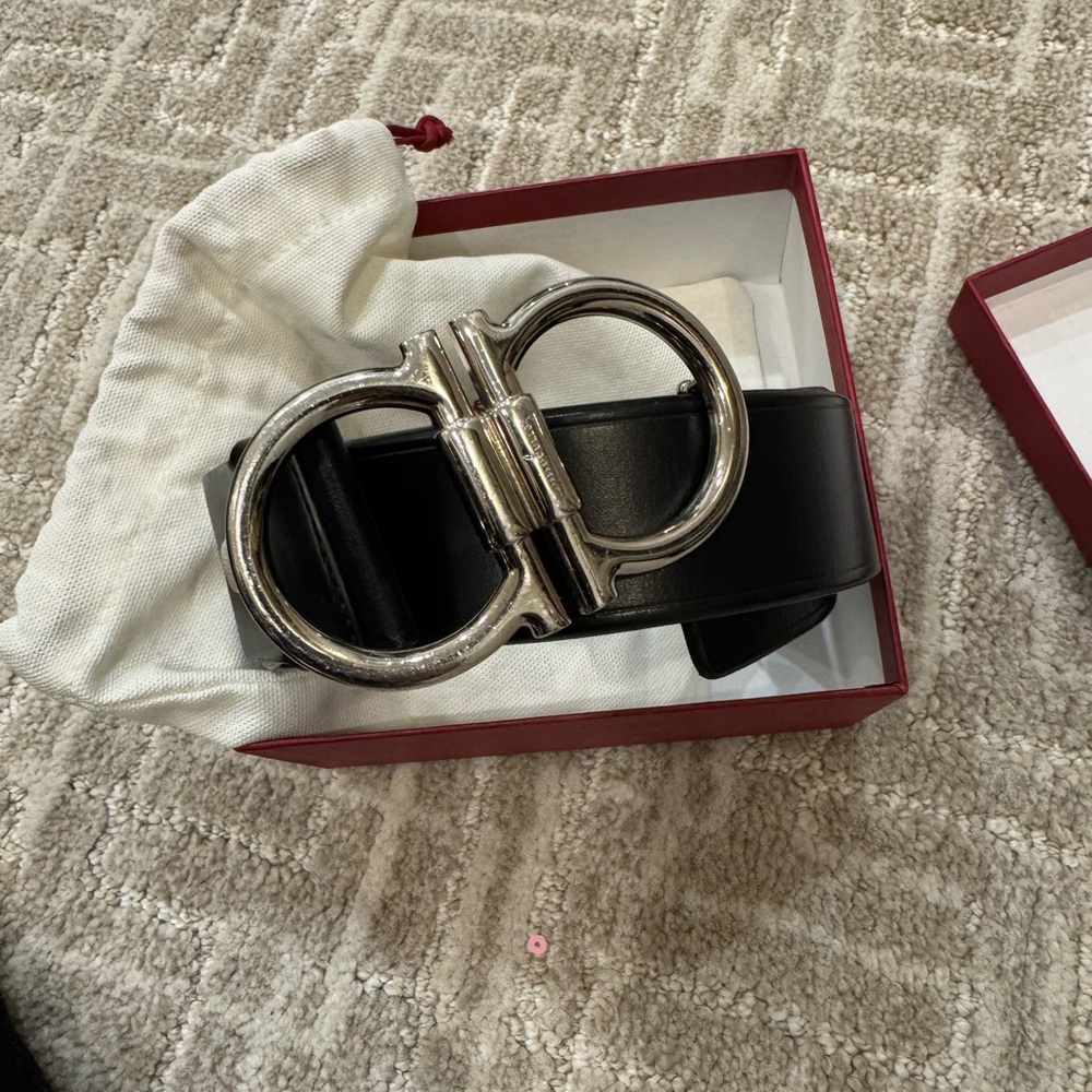 Salvatore Ferragamo Black Belt with Silver Buckle *Authentic*